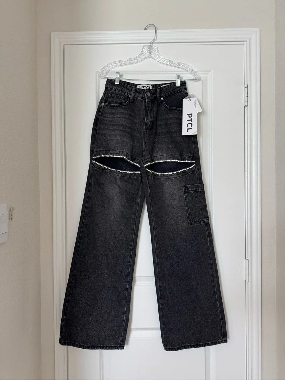 TCL Black Washed Jeans with Decorative slits at thighs